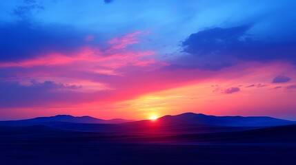 Fototapeta premium Majestic Sunset Over Rolling Hills With Vibrant Colors Illuminating the Sky in a Tranquil Landscape Setting