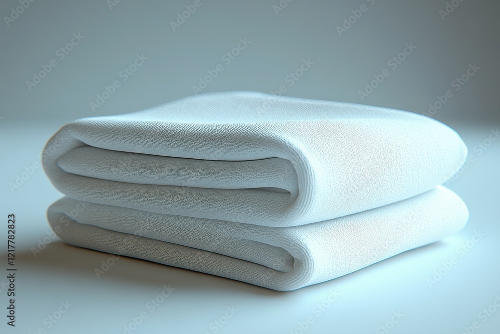 Poster a neatly folded white blanket on a smooth surface, emphasizing simplicity.