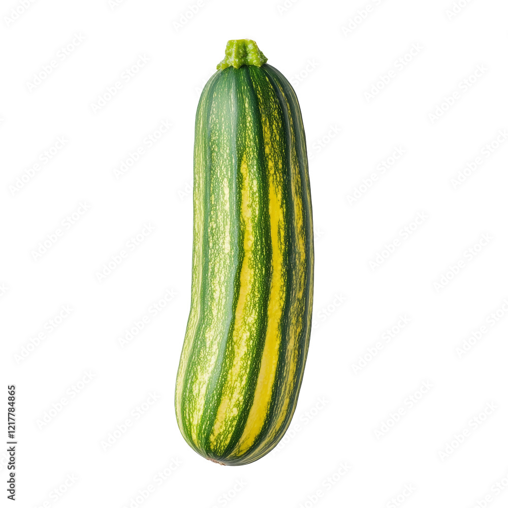 Poster striking striped cucumber resting on a smooth transparent background with vibrant green and yellow c