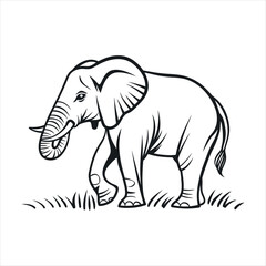 Fototapeta premium Minimalist black and white Cartoon Elephant Silhouette: Black and White Line Drawing for Children's Books