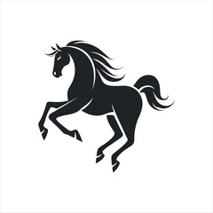 Obraz premium Dynamic Black Silhouette of a Galloping Horse: Sleek Minimalist Design with Flowing Mane and Tribal Aesthetic for Equine Art Lovers