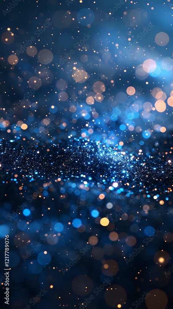 Poster magical blue and gold bokeh lights creating dreamy abstract background with glowing particles and sp