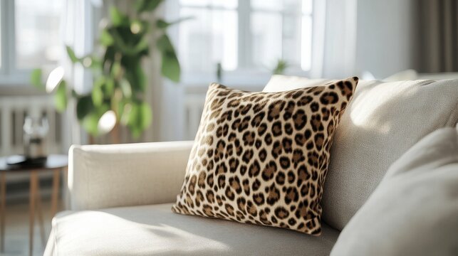 Playful Leopard Print Pillow on Soft Sofa