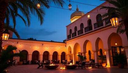 Evening Courtyard Scene at a Moorish Style Building