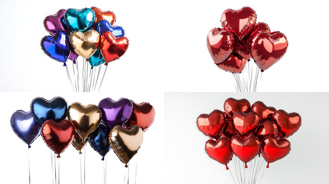 A heart-shaped balloon bouquet with metallic finishes, isolated on white background in HD .-# Create, explore, and organize on [midjourney.com](<https