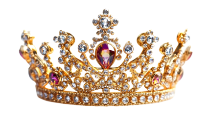 Diamond studded gold crown on white background as transparent. png