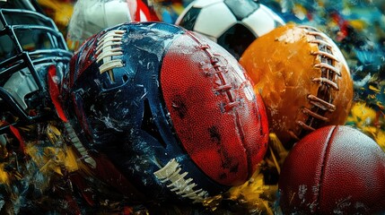 Variety of Balls: American Football, Soccer, Basketball, Rugby, and Baseball