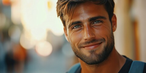 Fototapeta premium Vintage Filtration: A Man's Portrait with an Urban Backdrop