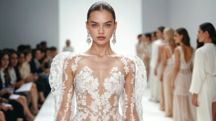 Naklejka premium fashion show of model in wedding dress