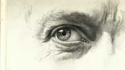 Obraz premium Hand-drawn eye of an old man, capturing wisdom, wrinkles, and detailed texture, expressive and realistic