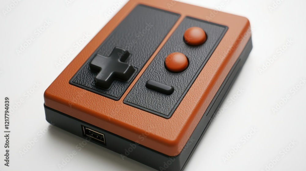 Poster retro gaming console with subtle texture on white background