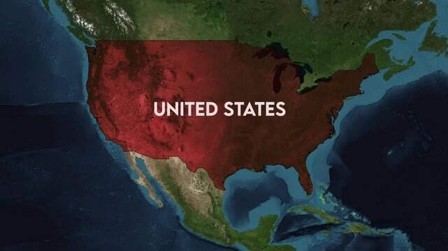 Zoom from Earth to United States, USA. World map animation with country borders, Images from NASA