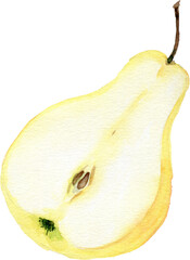 Watercolor Half Yellow Pear Clipart for Food and Rustic Design