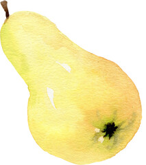 Watercolor Whole Green-Yellow Pear Clipart for Organic and Natural Design