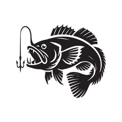 Black Color Anglerfish silhouette design Vector Illustration, Solid White Background (2).eps