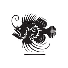 Black Color Anglerfish silhouette design Vector Illustration, Solid White Background (4).eps