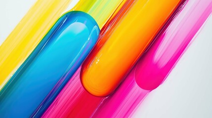 Vibrant neon colors on white, abstract striped background