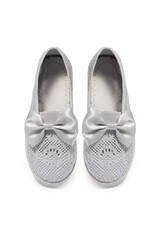Grey girls' ballerinas with bow on white background