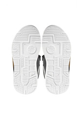 Sole white polyurethane sneaker on a white background. Bottom sports shoes polyester	
