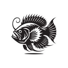 Black Color Anglerfish silhouette design Vector Illustration, Solid White Background (12).eps