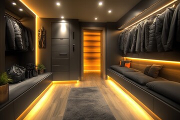 Modern Closet with Ambient Lighting and Contemporary Design