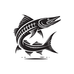 Black Color Barracuda silhouette design Vector Illustration, Solid White Background (5).eps