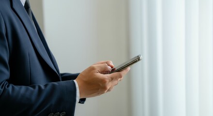 Man in a suit holding a cell phone