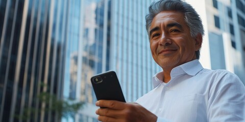 Busy Man Engrossed In Smartphone