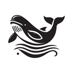 Black Color Beluga Whale silhouette design Vector Illustration, Solid White Background (5).eps