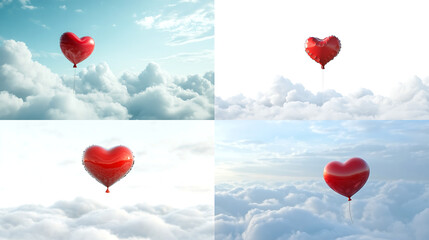 Fototapeta premium A heart-shaped balloon floating through the clouds, isolated on white background in HD .-# Create, explore, and organize on [midjourney.com](<https