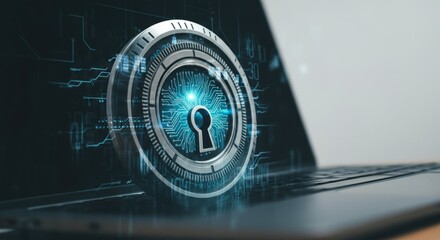 Computer keyboard with a blue lock symbol on it