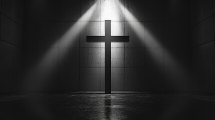 Silhouetted Cross in Dark Room