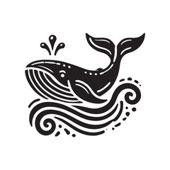 Black Color Blue Whale silhouette design Vector Illustration, Solid White Background (1).eps