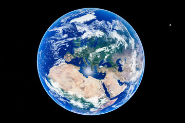 Stunning high-resolution image of earth from space highlighting europe and africa with moon in distance