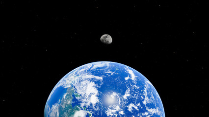 Naklejka premium Stunning view of earth and moon in space with starry background