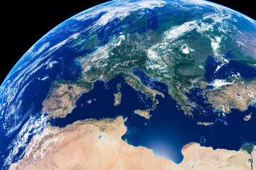 Stunning aerial view of earth highlighting europe, north africa, and the mediterranean from space