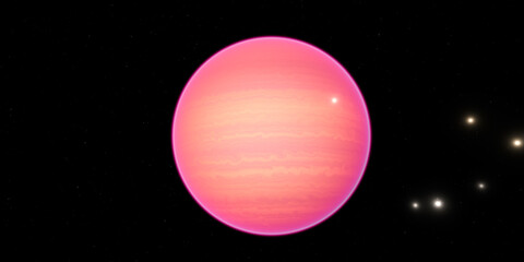Pink gas giant exoplanet in deep space with distant stars