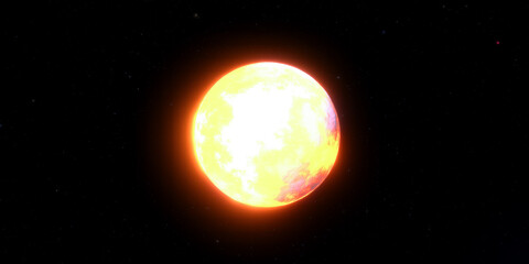 Radiant sun in deep space with glowing atmosphere and starry background