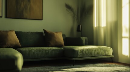 Cozy Living Room with Green Couch