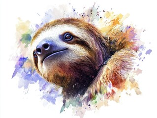 Fototapeta premium Sloth Painting with Watercolor Texture