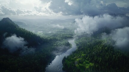 Naklejka premium Majestic Forest Landscape with a River