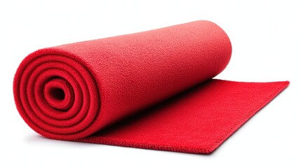 Bright Red Rolled Mat on White Background for Fitness and Wellness