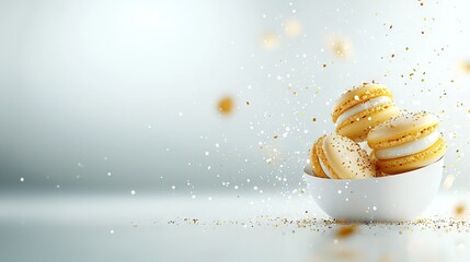 Fototapeta premium A close-up of a bowl of cookies on a table with a golden dusting around its rim