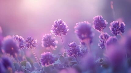Obraz premium Blurred Purple Flower Field at Sunset