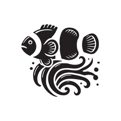 Black Color Clownfish silhouette design Vector Illustration, Solid White Background (8).eps