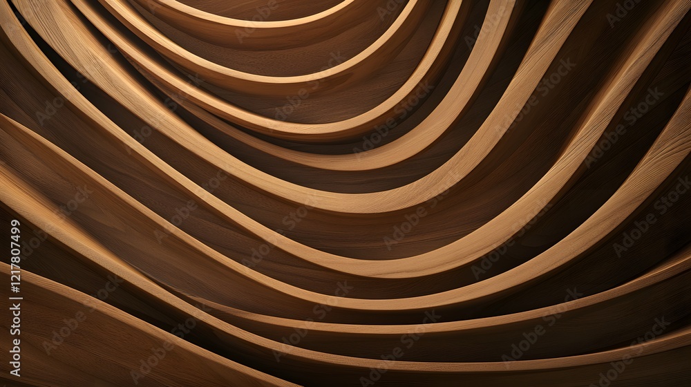 Poster elegant and smooth wooden waves creating a warm and inviting ambiance in an interior design setting 