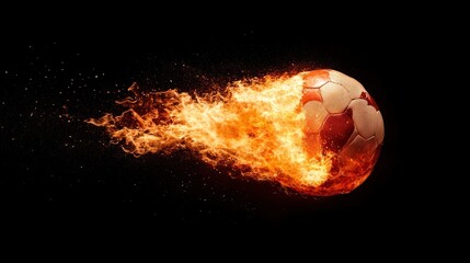 A flaming soccer ball in motion, symbolizing speed and intensity in sports.
