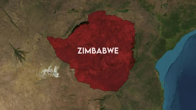 Zoom from Earth to Zimbabwe. World map animation with country borders, Images from NASA