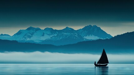   Sailboat in water with mountains in background