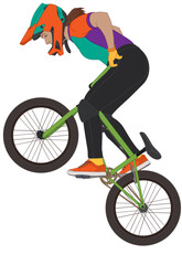 Fototapeta premium bmx motocross extreme sport, freestyle female cyclist in mid air isolated on a white background